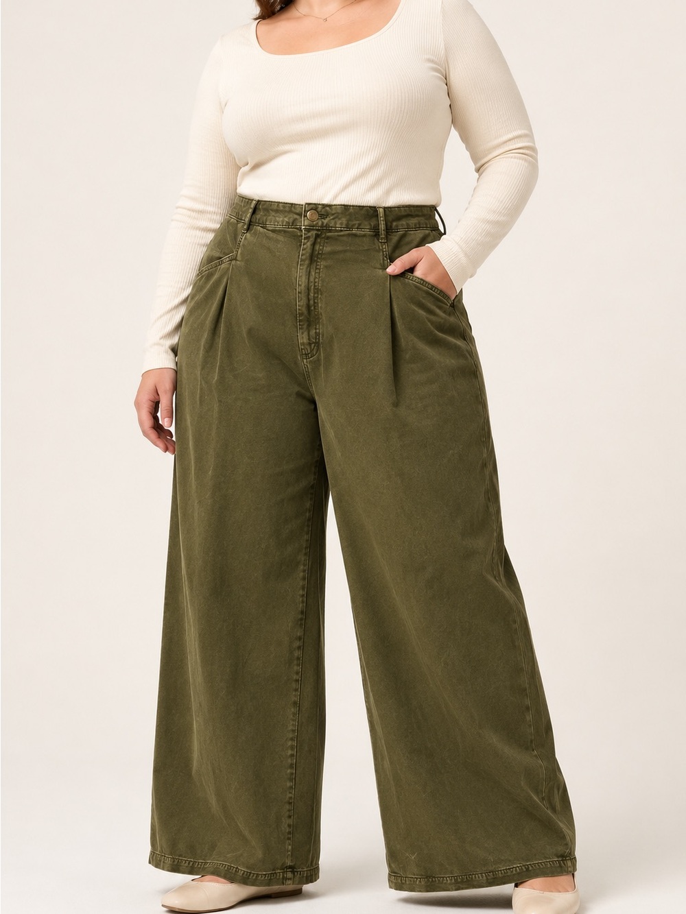 Maeve Women’s Size 16 Olive Green High Rise Wide Leg Pleated Pants Tencel